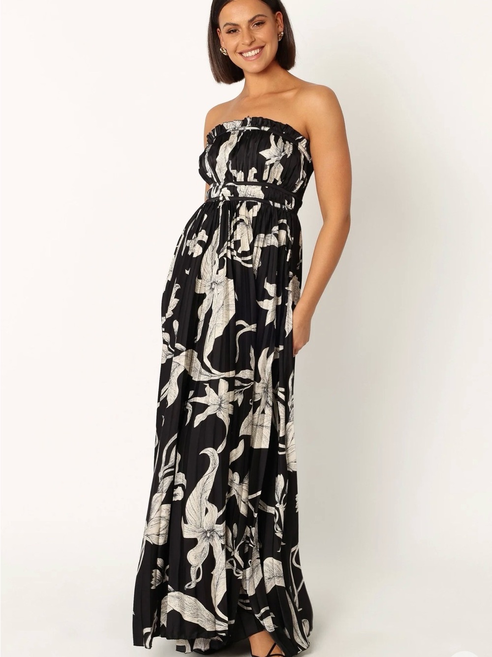 Petal & Pup Strapless Black and White Floral Maxi Dress - Angelique XL